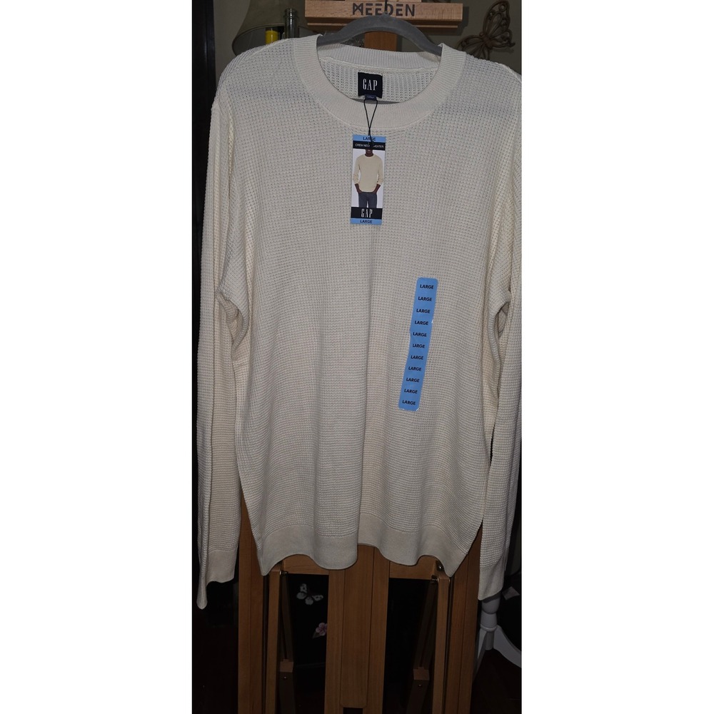 Gap Mens Crewneck Sweater Bone White Textured Knit Pullover Large NWT